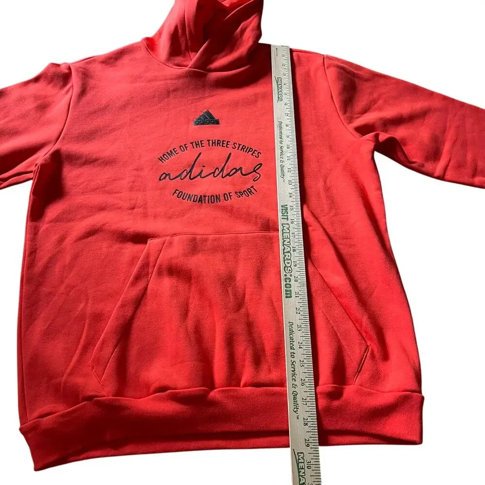 Adidas Mens L‎ Long Sleeve Hoodie Bright Red Fleece Sporty Athleisure